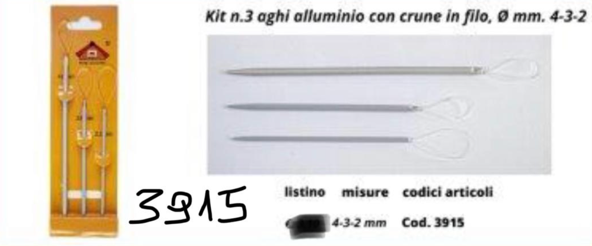 Kit 3 aghi in alluminio con crune in filo, 4-3-2 mm